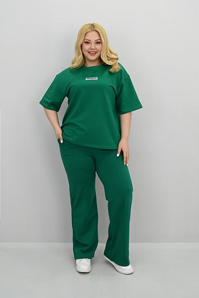 Koza Butik Women's Large Size Short Sleeve Label Detailed Loose Wide Leg Tracksuit Set 8196-25