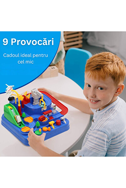 Velixo Pistă de jucărie pentru mașini, Cursă cu obstacole, 4 mașini, Butoane, Poliție, Pompieri, Autobuz, Elicopter, Interactiv