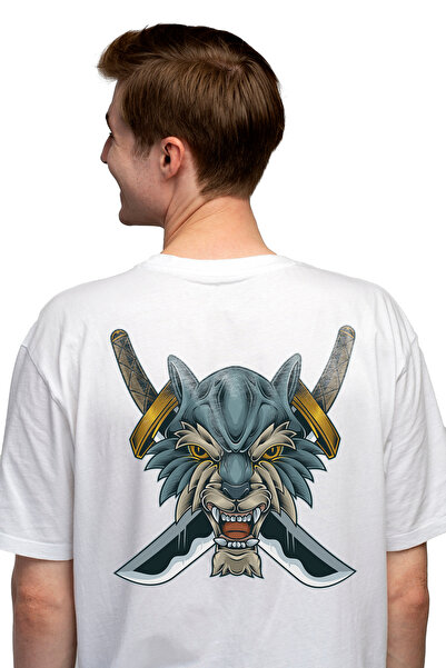 StoryGift Romania Tricou bărbătesc cu lup, mască, sabie, katana, asiatic, ste...