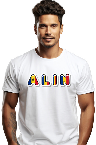 StoryGift Romania Tricou Barbati Cu Numele Alin, Romania, Suporter, Steagul R...