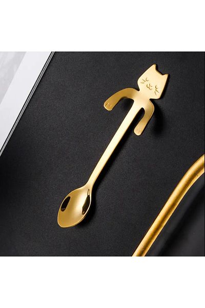 esdekor Golden Cute Kawaii Cat Spoon: Stainless Steel Coffee Drinking Tool