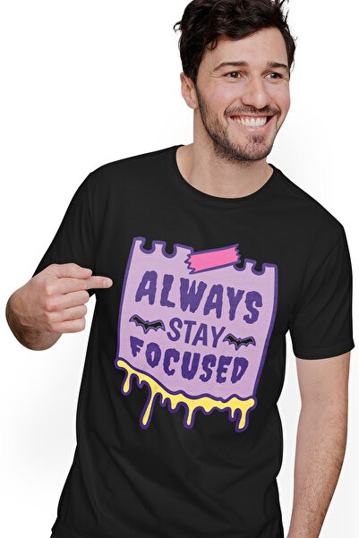 StoryGift Romania Men's Always Stay Focused T-shirt, Halloween, With Print On The Front, 100% Cotton, Black, M Stg