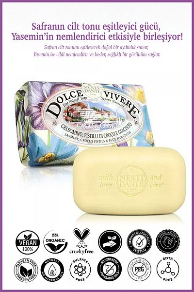 Nesti Dante Dolce Vivere Laga Di Como Solid Soap 250 g |   Skin Tone Equalizer |   Saffron, Jasmine