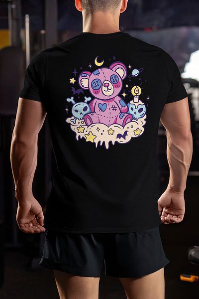 StoryGift Romania Tricou Barbati Teddybear Kawaii Goth Ursulet De Plus Ilustrat, Cu Imprimeu Pe Spate, 100% Stg