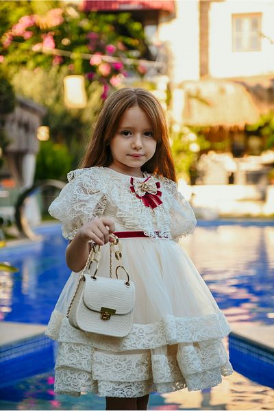 Mialora Girl's Dress, Lace Detail, Bag Accessory, Layered Skirt Girl's Dress_M2408