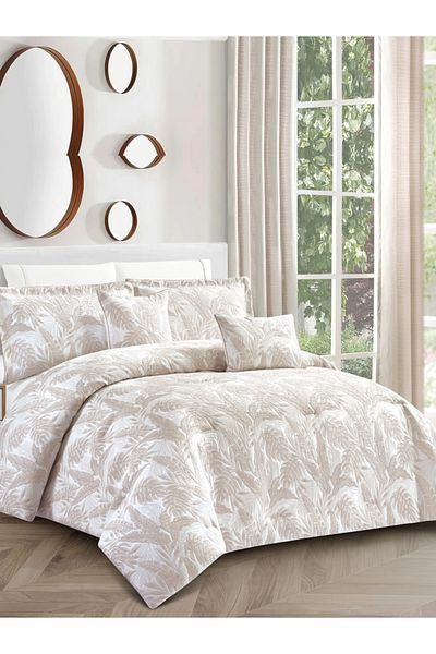 Donetella Premium King Comforter Set 8-Pcs, Jacquard Bedding with 350 GSM Poly Silk Filling