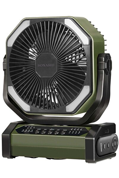 sonashi 8 Inch Rechargeable Fan - 10,000mAh Li-ion Battery Operated Fan with Bright LED Light | Type-C Charg