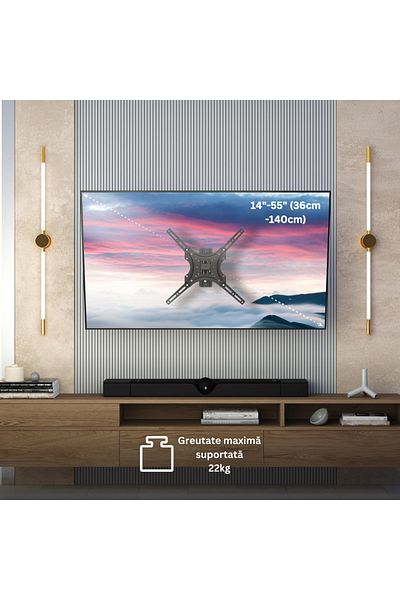 Velixo Tv Wall Mount With Adjustable Arm, Fits 14"-55", Up To 22kg, Universal, For Led, Lcd, Plasma
