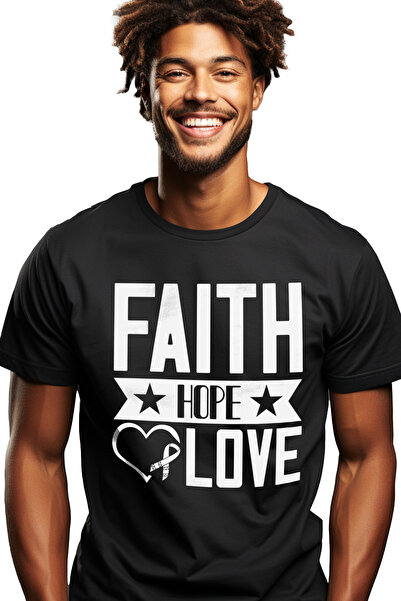 StoryGift Romania Tricou Barbati Cu Textul In Limba Engleza "faith, Hope, Lov...