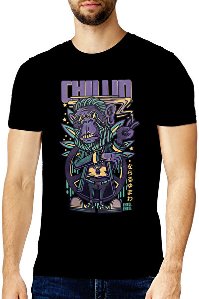 StoryGift Romania Tricou Barbati Cu Maimuta In Haine Stil Hippie Mov Cu Tigar...