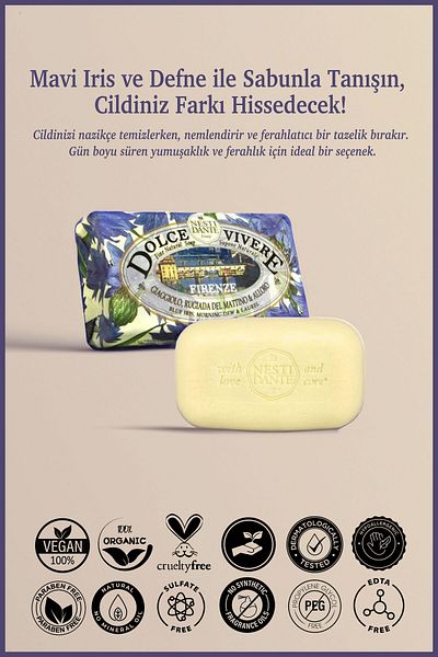 Nesti Dante Dolce Vivere Firenze Solid Soap 250 g |   Repairing and Nourishing |   Iris Flower, Laurel Extract
