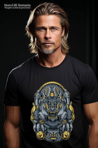 StoryGift Romania Tricou bărbătesc cu dragon, mecha, science fiction, cyberpunk, gheare, robot, cu imprimeu pe față, 1 buc.