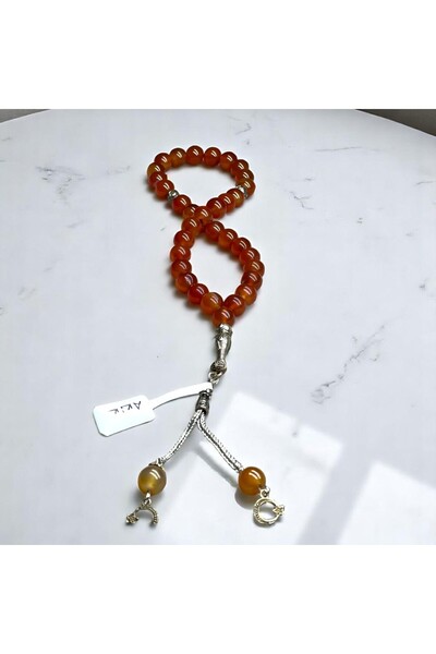 MEVLANA BAZAAR سبحة من حجر العقيق الطبيعي أحمر كلاريت 30 سم