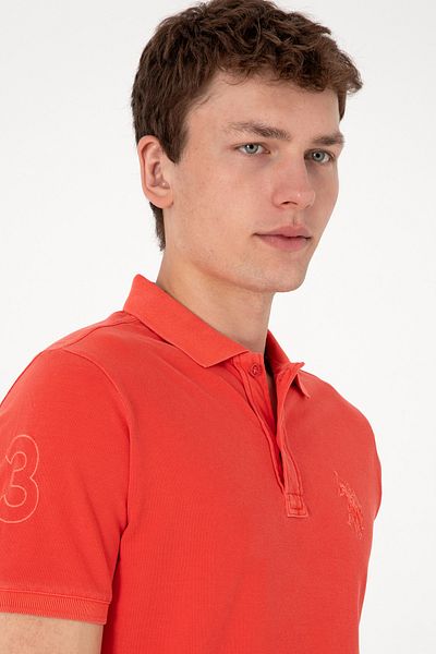U.S. Polo Assn. Men's Slim Fit Polo Neck Red Washed Basic T-Shirt 50298053-Vr213