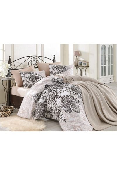 Nazenin Set 5 Piese, Lenjerie de Pat + Patura, Nazenin Home, Luxury Maro