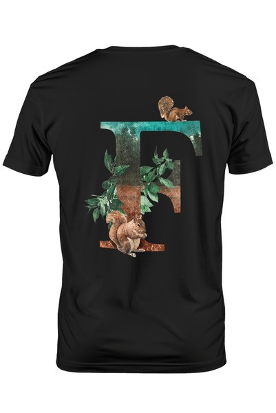 StoryGift Romania Ανδρικό T-shirt με γράμμα, E, σχέδιο σκίουρων και φύλλων, μ...