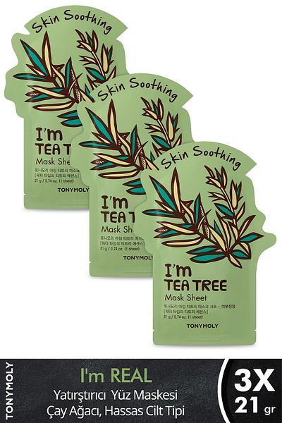 TONYMOLY Face Mask I'm Real Acne Soothing Tea Tree Skin Care X3 Pieces