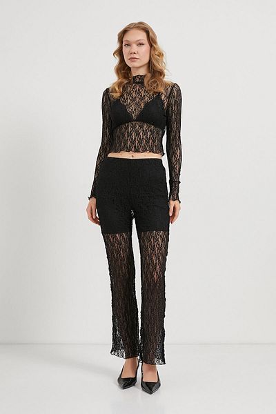 Arma Life Pantaloni mini negri din dantelă transparentă pentru femei