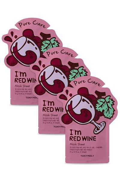 TONYMOLY Face Mask I'm Real Pore Firming Red Wine Alcohol-Free Skin Care X3 Pieces