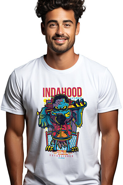 StoryGift Romania Tricou bărbătesc cu pasăre ciudată cu bâtă de baseball în cartier, text în engleză Indahood, Stg