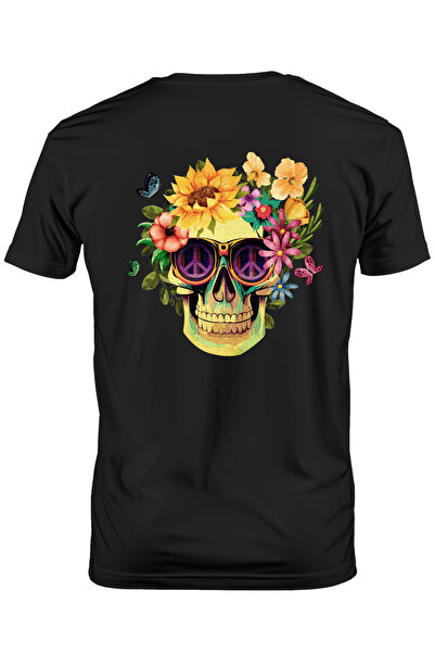 StoryGift Romania Tricou Barbati Cu Un Craniu Inconjurat De Flori, Ilustratie...