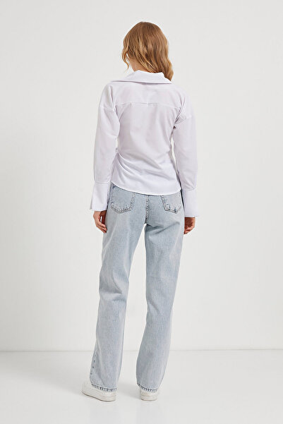 Arma Life Γυναικεία λευκή μπλούζα με διπλό γιακά με πλαϊνή δέση