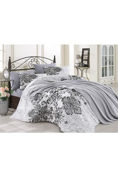 Nazenin 5-piece set, bed linen + blanket, Nazenin Home, Luxury Grey