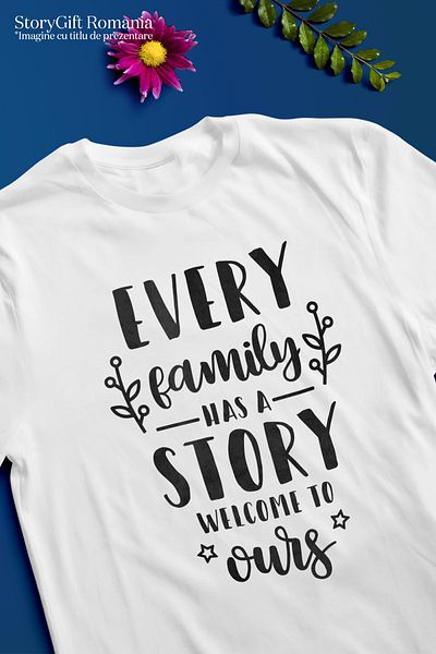 StoryGift Romania Men's T-shirt with message that every family has a unique story with STG print