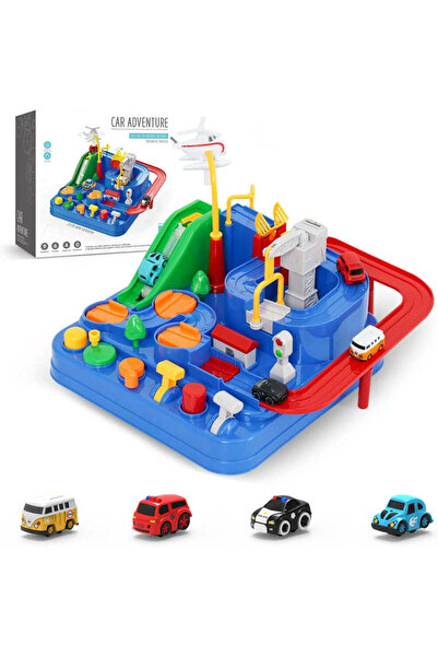 Velixo Pistă de jucărie pentru mașini, Cursă cu obstacole, 4 mașini, Butoane, Poliție, Pompieri, Autobuz, Elicopter, Interactiv