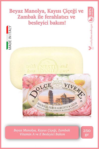 Nesti Dante Dolce Vivere Pisa Soap - 250 g Vitamin a and E Nourishing, Apricot Flower, Magnol
