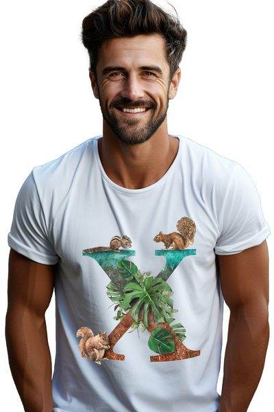 StoryGift Romania Tricou Barbati Cu Litera, X, Veverite, Frunze, Cu Imprimeu ...