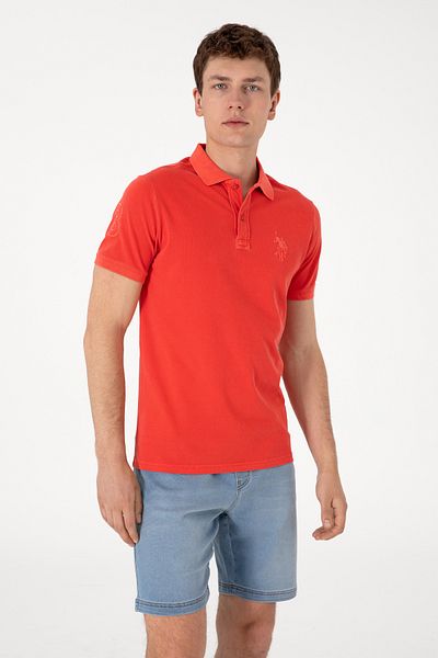 U.S. Polo Assn. Men's Slim Fit Polo Neck Red Washed Basic T-Shirt 50298053-Vr213