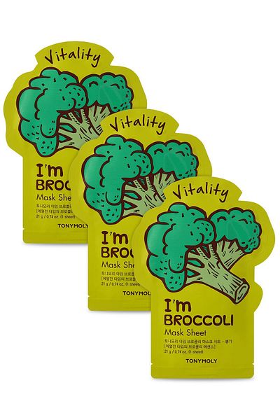 TONYMOLY Face Mask I'm Real Revitalizing Broccoli Skin Care X3 Pieces