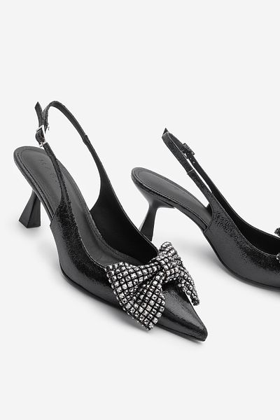 Marjin Black Stone Stiletto – Damenschuhe mit spitzer Zehenpartie und Schleifendetail