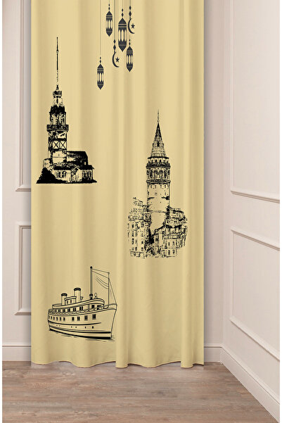 GREENDECOR Cortina cu fundal bej, cu model boem, design special, digital B cu...