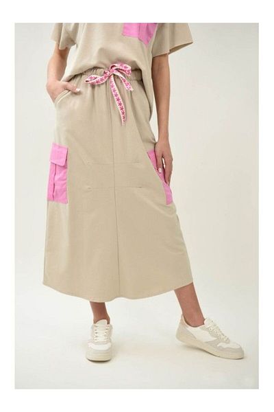 Y TWO WOMEN SPORTY COTTON SKIRT WITH POCKET, UNIQUE WAIST, Pink