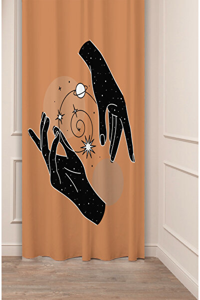 GREENDECOR Space Planet Star Hand Moon Bohemian Patterned Special Design Digital Printed (Single Wing) Stylish Background Curtain