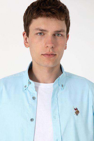 U.S. Polo Assn. Cămașă de bază Aqua cu mânecă lungă pentru bărbați 50297897-VR007