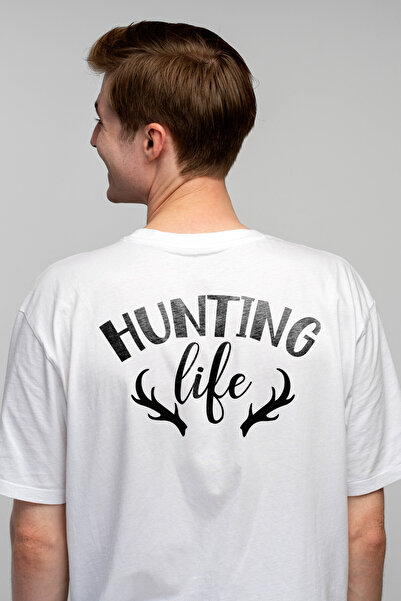StoryGift Romania Tricou Barbati Cu Niste Coarne De Cerb Si Textul "hunting Life" - Viata La Vanatoare Cu Im Stg