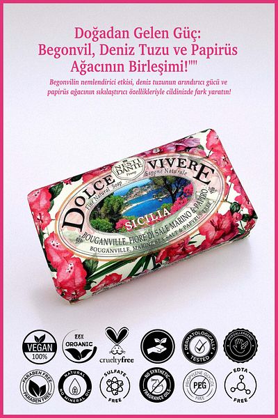 Nesti Dante Dolce Vivere Scilia Solid Soap 250 g |   Firming and Moisturizing | Bougainvillea, Sea t