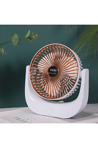 Velixo Portable Desk Fan, 3 Speeds, USB, Silent, 90° Tilt, 6h Battery, 2500mAh, 4.5W, White/Gold