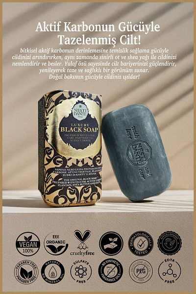 Nesti Dante Luxury Black Solid Soap 250Gr |   Revitalizing and Firming |   Activated Carbon