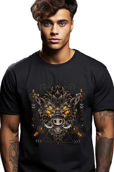 StoryGift Romania Tricou Barbati Cu Porc Mistret, Monstru, Ochi, Geometric, C...