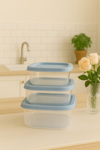 Doğuş Mutfak 3 Pieces Rectangular Food Storage Container - Microwave Suitable Organizer Organizer Blue