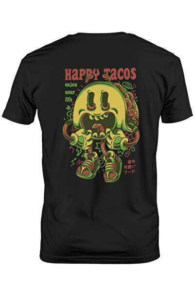 StoryGift Romania Tricou Barbati Cu Portie Tacos, Chip Zambitor, Text In Engleza Happy Tacos, Artwork, Ilust STG