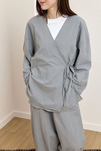 Ceylan Otantik Gray Organic Linen Tunic with Ties