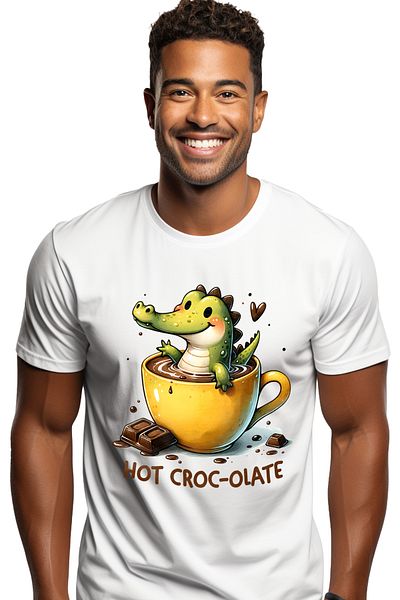 StoryGift Romania Men's T-shirt With A Little Crocodile Bathing In A Cup Of Hot Chocolate With Mstg