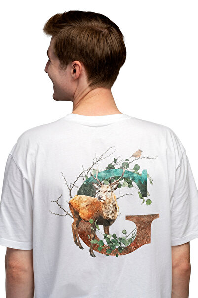 StoryGift Romania Tricou bărbătesc cu literă, G, cerb, pasăre, ramuri, frunze...