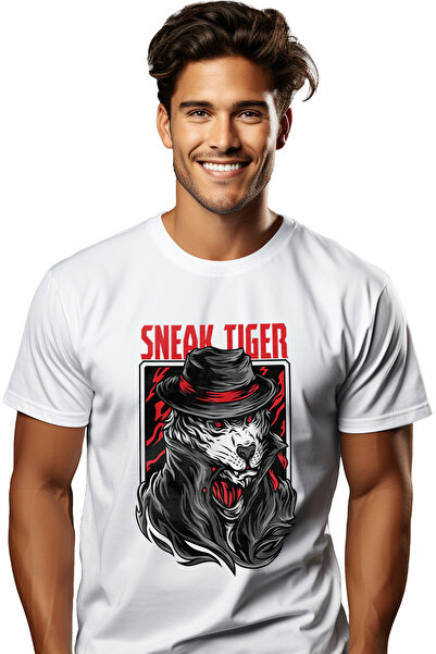 StoryGift Romania Tricou Barbati Cu Tigru Cu Palarie Inalta Cu Banda Rosie, T...