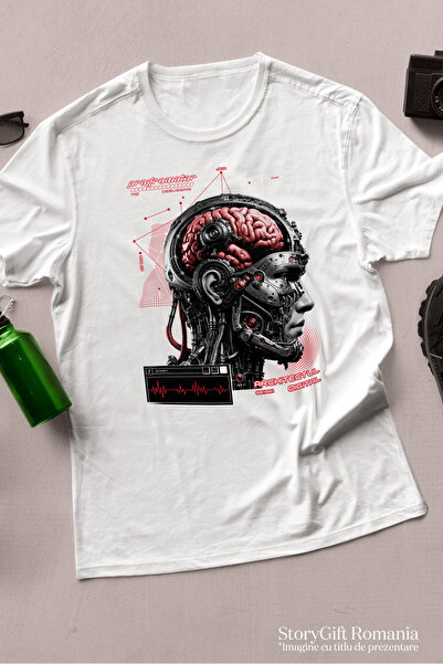 StoryGift Romania Tricou Barbati Barbat Robot Programator In Spatele Tuturor Lucrurilor Cool! Cu Imprimeu Pe Stg